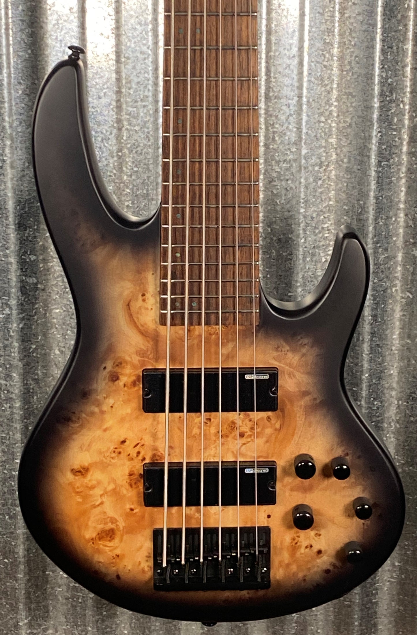 ESP LTD D-6 6 String Bass Black Natural Burst Satin Burl & Bag LD6BPBLKNBS #1564 Used