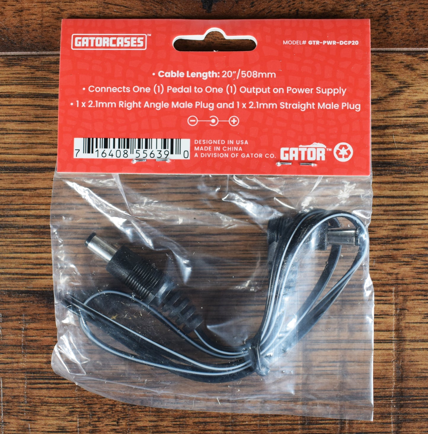Gator GTR-PWR-DCP20 20" Single Guitar Effect Pedalboard Pedal Barrel Power Cable 3 Pack