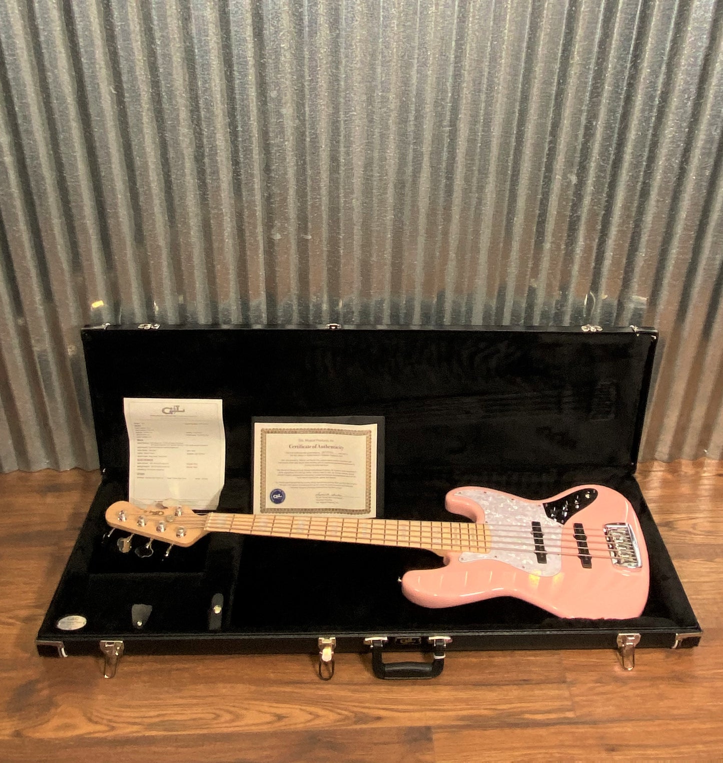 G&L USA JB5 Shell Pink 5 String Bass JB-5 & Case #7408