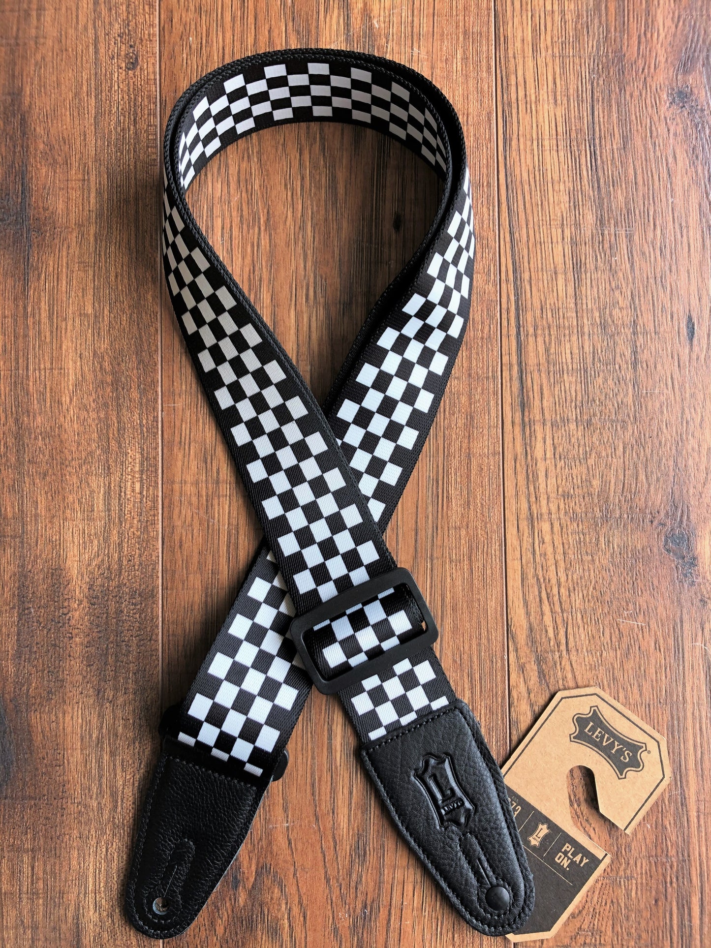 Levy's MP-28 2" Adjustable Print Poly Guitar & Bass Strap Checkerboard Black White