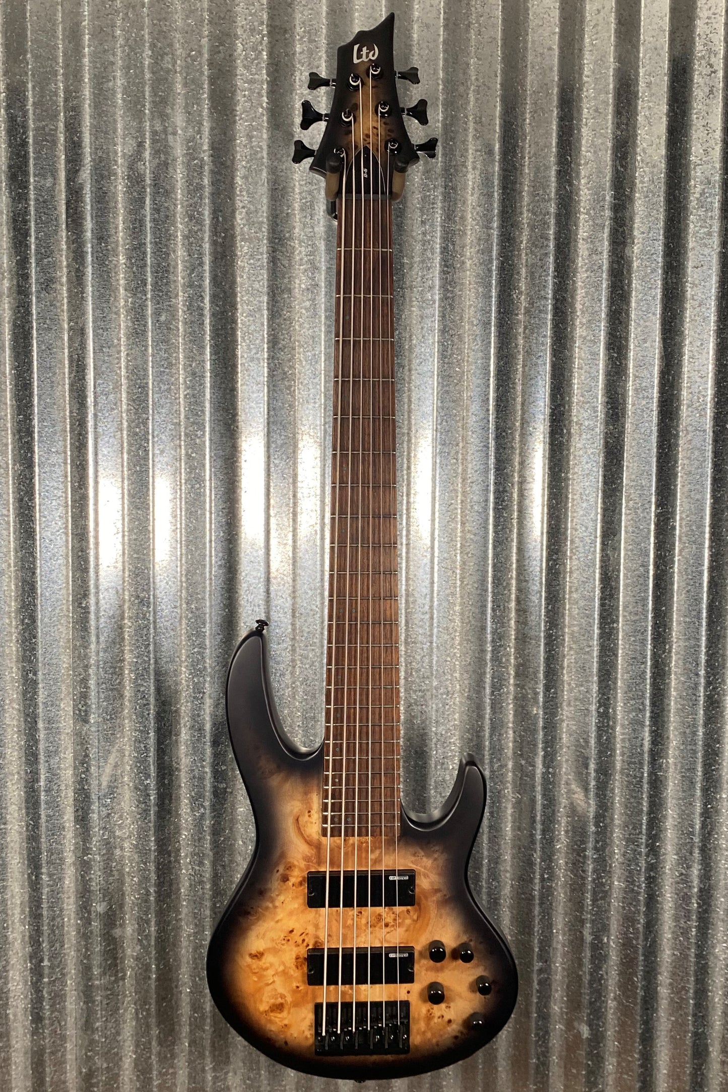 ESP LTD D-6 6 String Bass Black Natural Burst Satin Burl & Bag LD6BPBLKNBS #1564 Used
