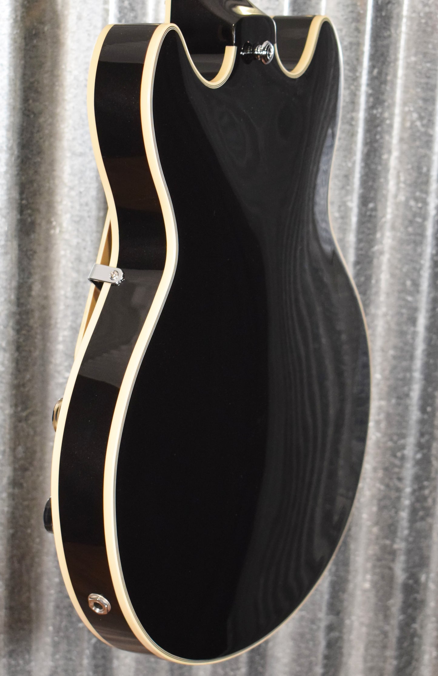 D'Angelico Premier Mini DC Double Cut Semi Hollow Stop Bar Black Flake Guitar & Bag #1436