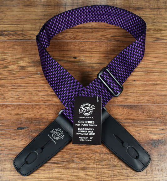 LOCK-IT Straps Polypro Series 2" Purple Checker Poly Guitar Bass Strap 010 P2-PRCHK