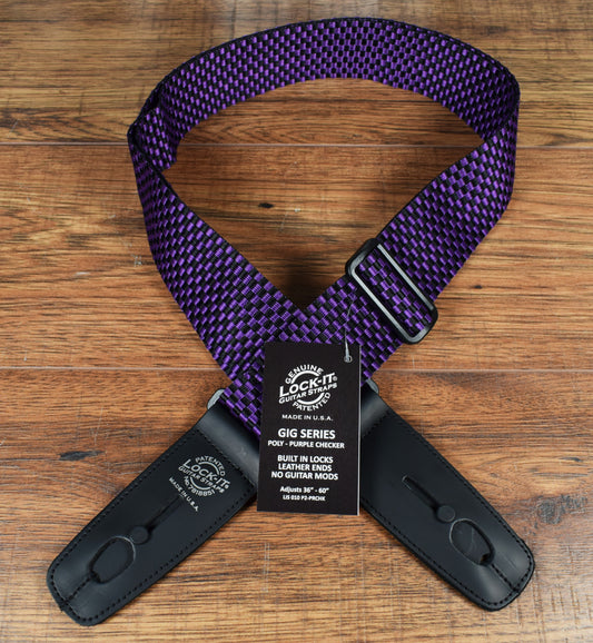 LOCK-IT Straps Polypro Series 2" Purple Checker Poly Guitar Bass Strap 010 P2-PRCHK
