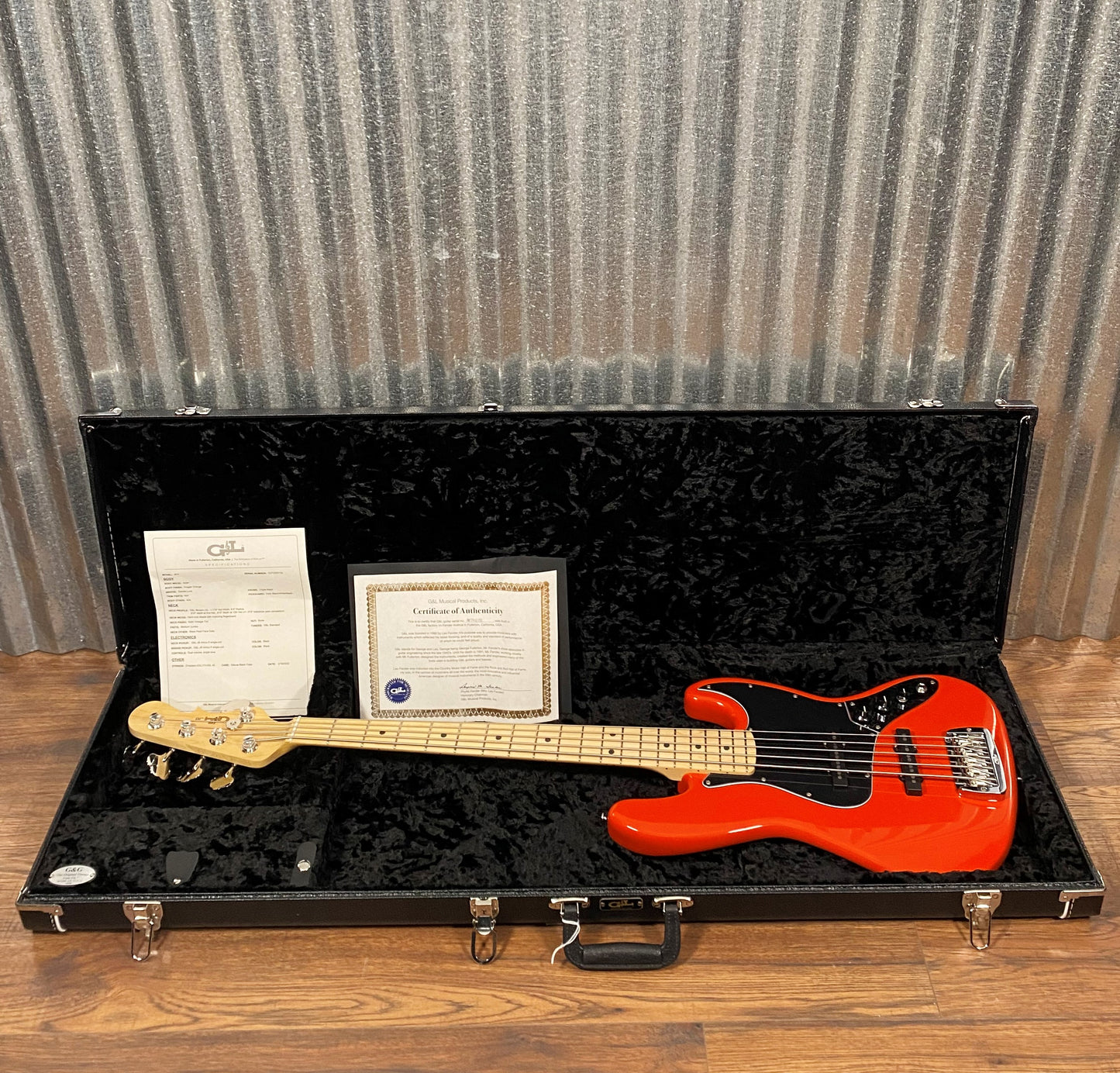 G&L USA JB-5 Hugger Orange 5 String Jazz Bass Maple Satin Neck & Case #2132