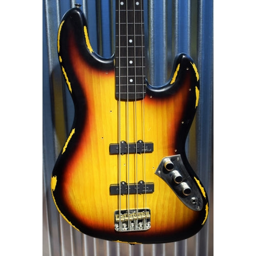 Vintage Guitars Icon V74MRJP Relic Sunburst 4 String Fretless Jazz Bass & Case
