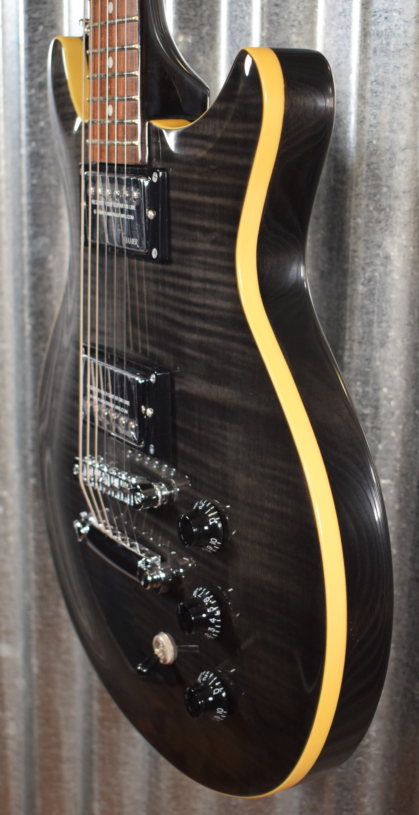 Hamer Archtop Flame Trans Black Double Cut Electric Guitar SATF-TBK #0662 B Stock