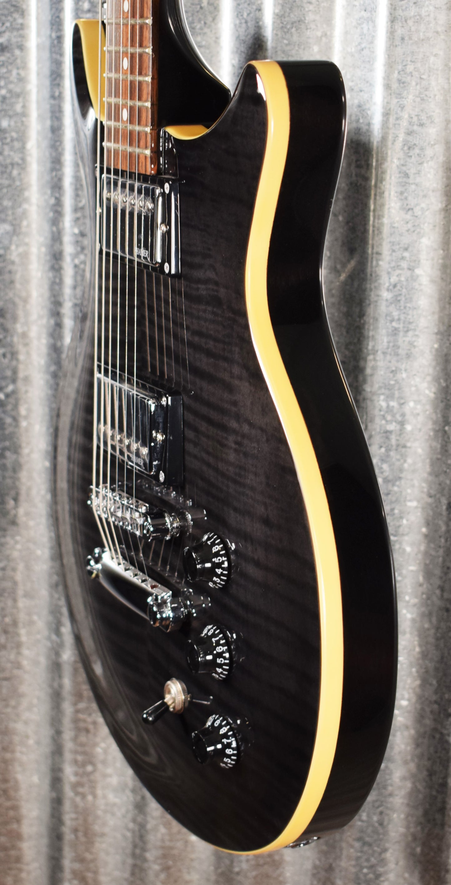 Hamer Archtop Flame Trans Black Double Cut Guitar SATF-TBK #1376 Demo