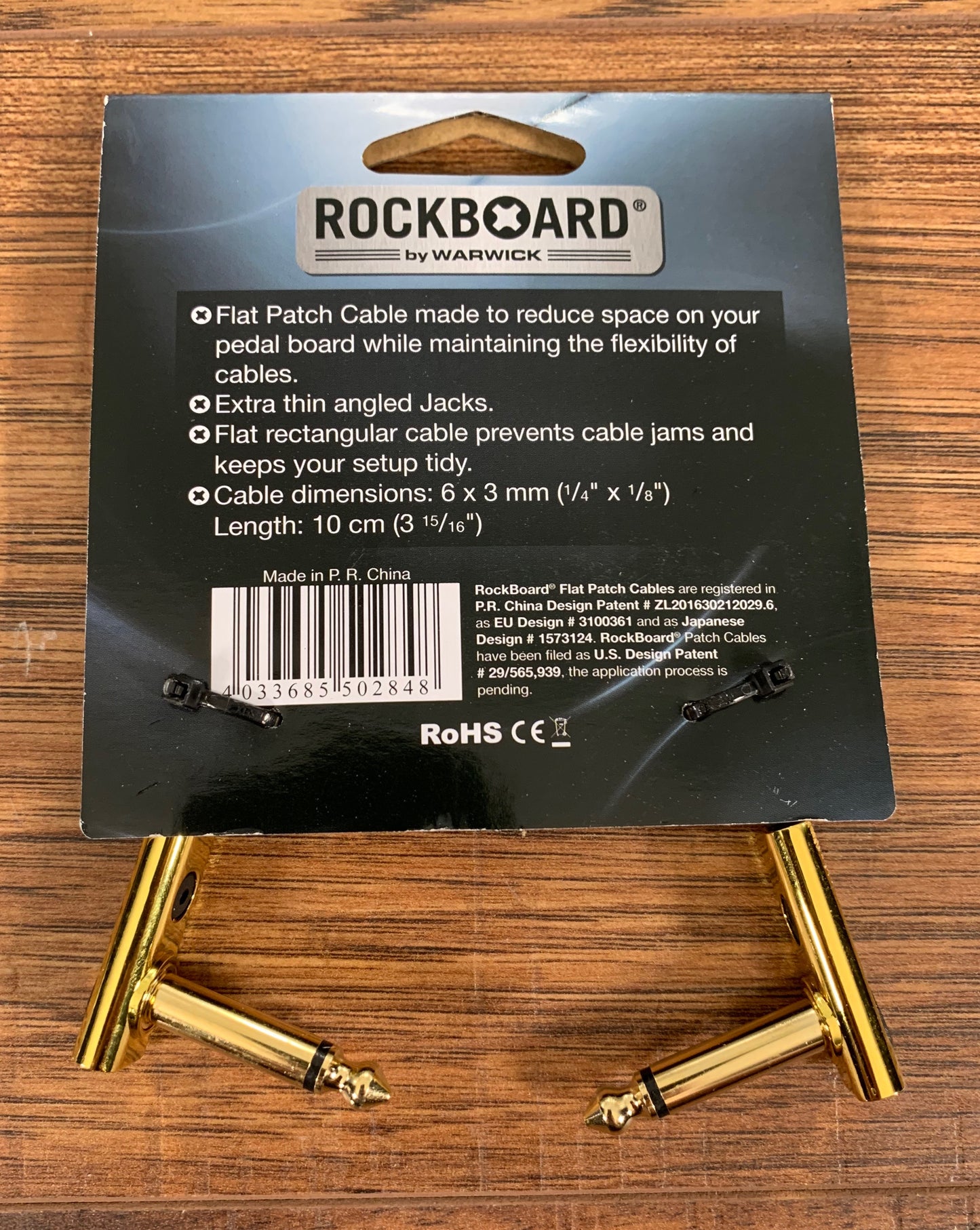 Warwick Rockboard Flat Patch Guitar Bass Pedalboard Cable 10 cm 3.49" Gold 3 Pack