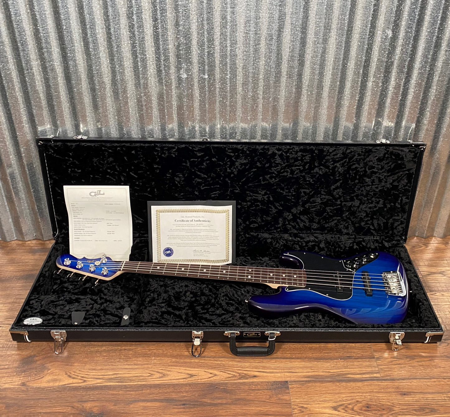 G&L USA JB-5 Blueburst 5 String Jazz Bass Rosewood Satin Neck & Case #2246