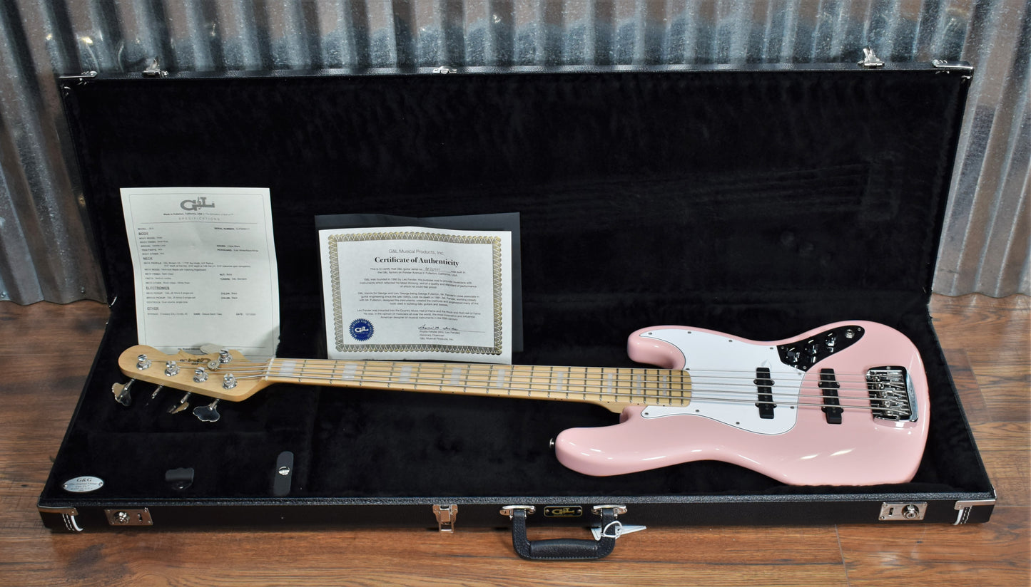 G&L USA JB-5 5 String Jazz Bass Shell Pink & Case 2020 JB5 #9111