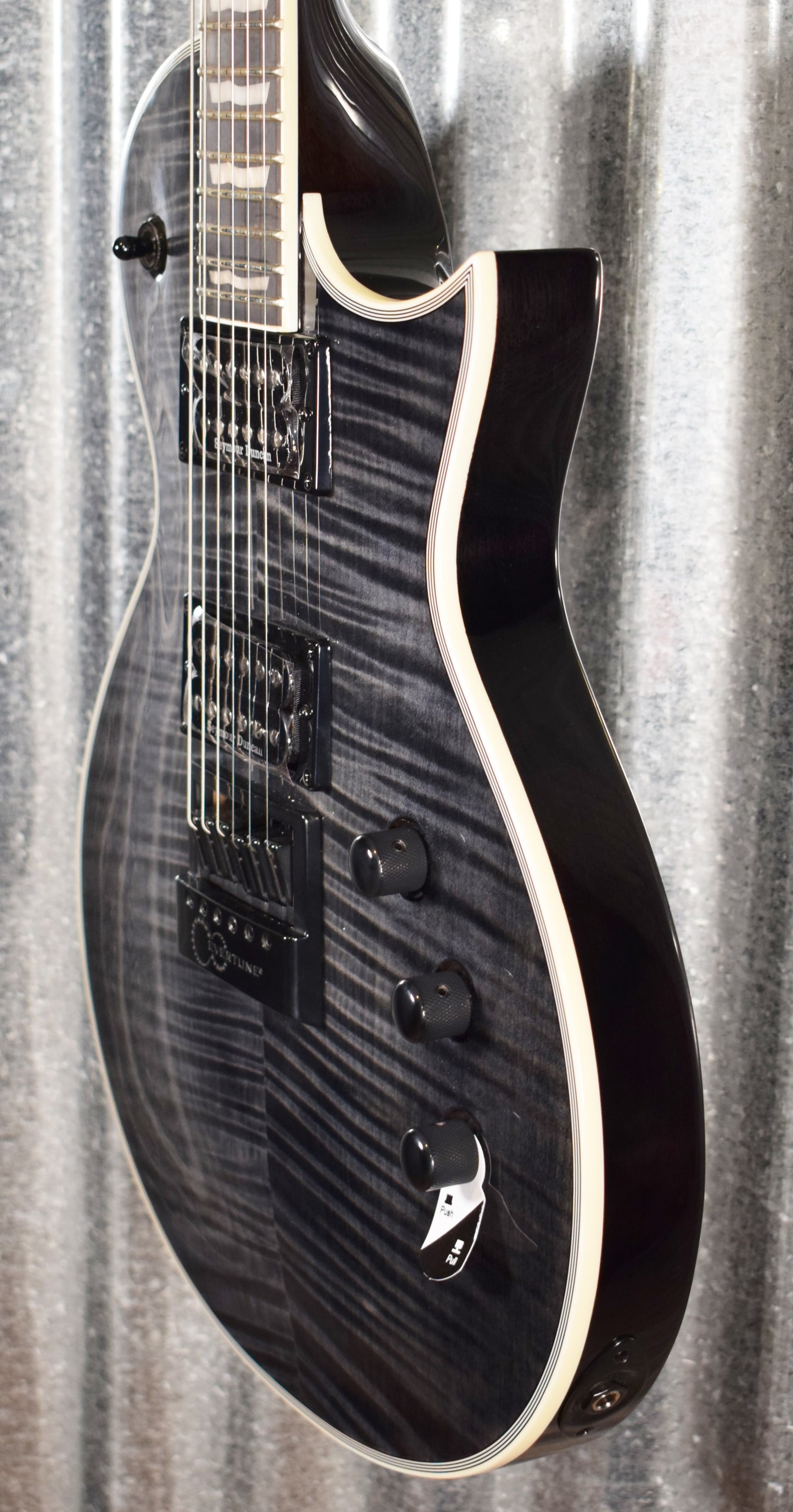 ESP LTD EC-1000 Evertune Flame See Thru Black Seymour Duncan Guitar EC1000ETFMSTBLK #1411 Demo