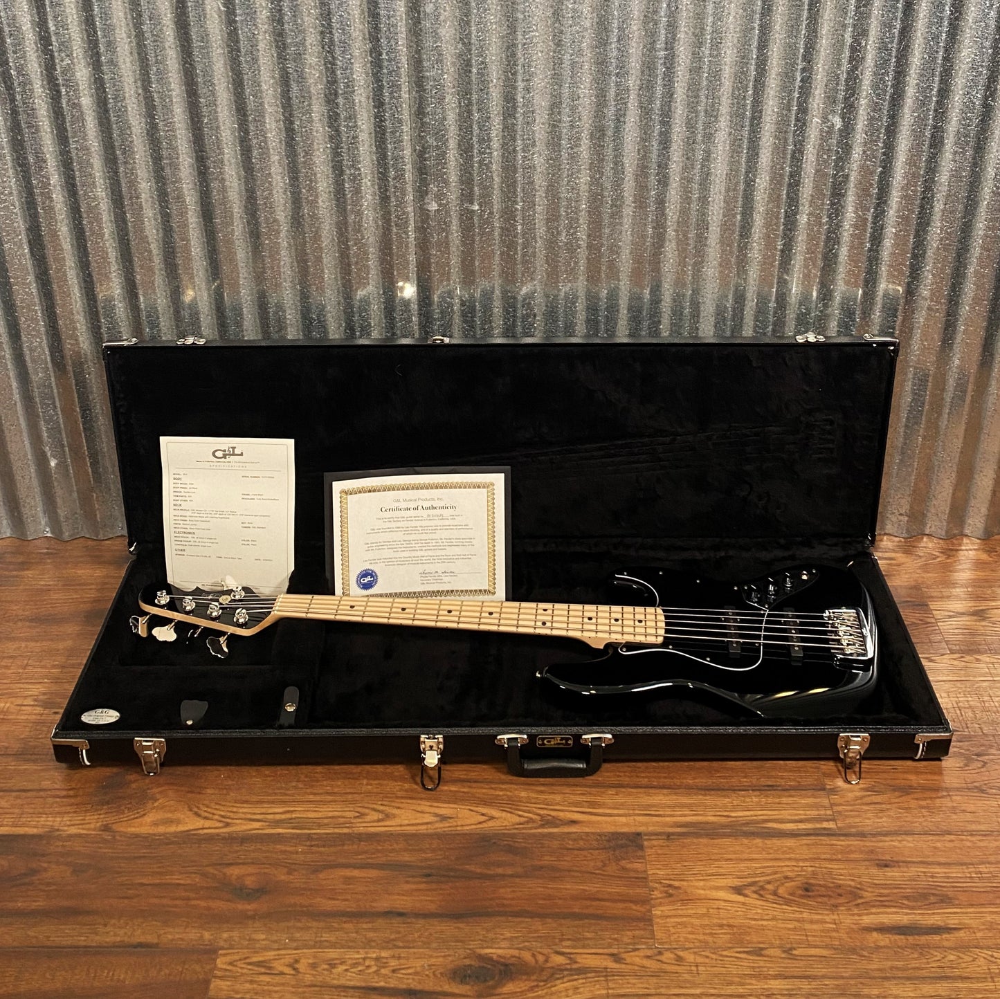 G&L USA JB-5 Jet Black 5 String Jazz Bass Maple Satin Neck & Case #6029
