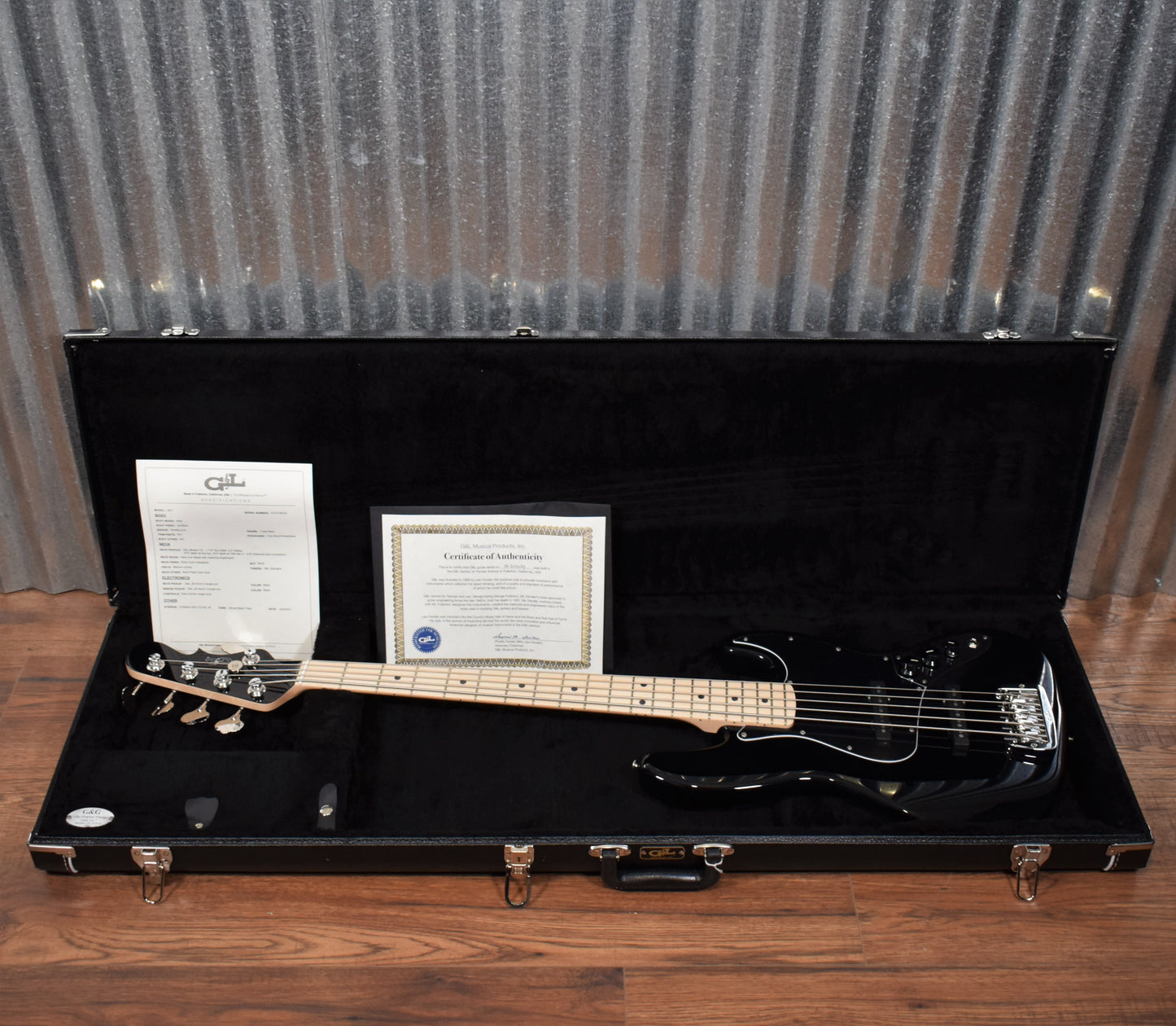 G&L USA JB-5 Jet Black 5 String Jazz Bass Maple Satin Neck & Case #6029