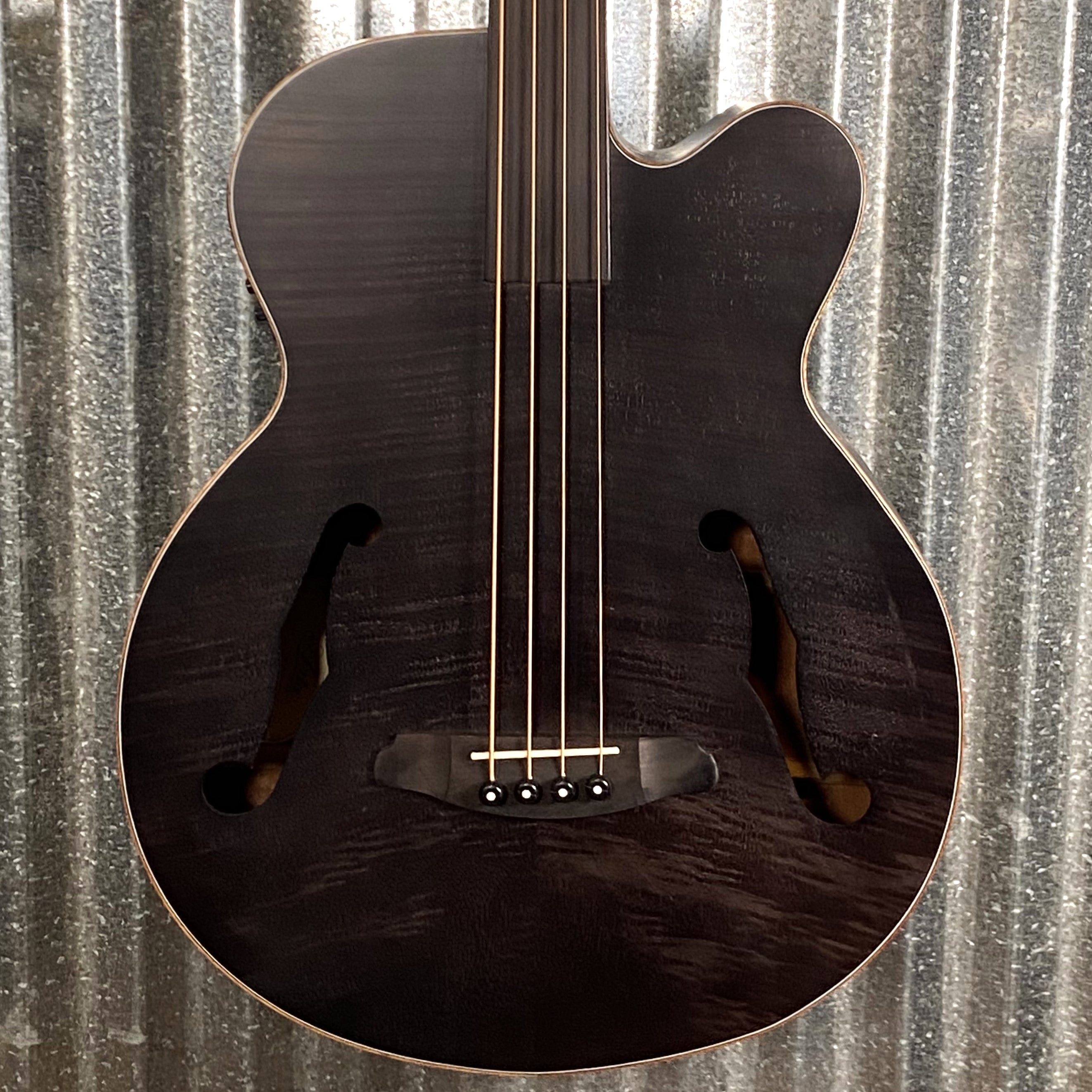 Aria Pro FEB-F2/FL 4 String Acoustic Electric Fretless Bass Black Stain &  Bag #9506