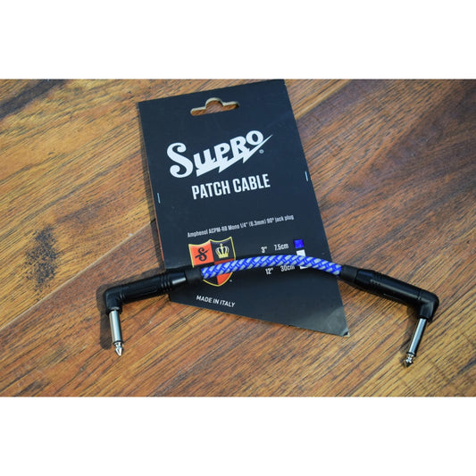 Supro USA PC-3 3" Guitar Bass Instrument Pedalboard Right Angle Patch Cable Blue