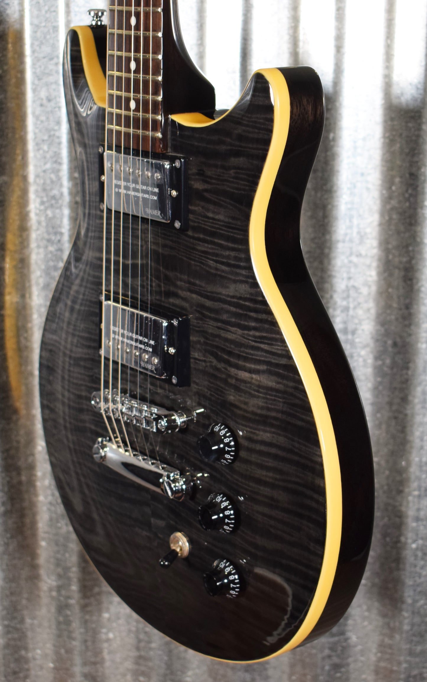 Hamer Archtop Flame Trans Black Double Cut Guitar SATF-TBK Demo #0202
