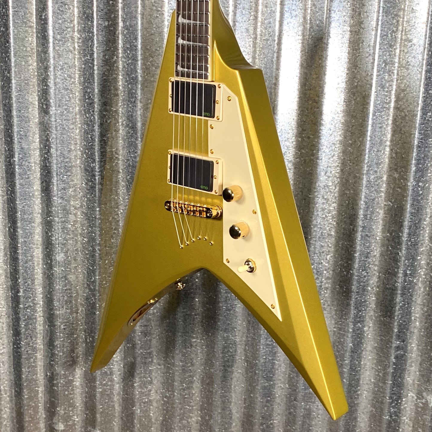 ESP LTD KH-V Kirk Hammett V Gold Sparkle EMG Guitar & Case #0917 B Stock
