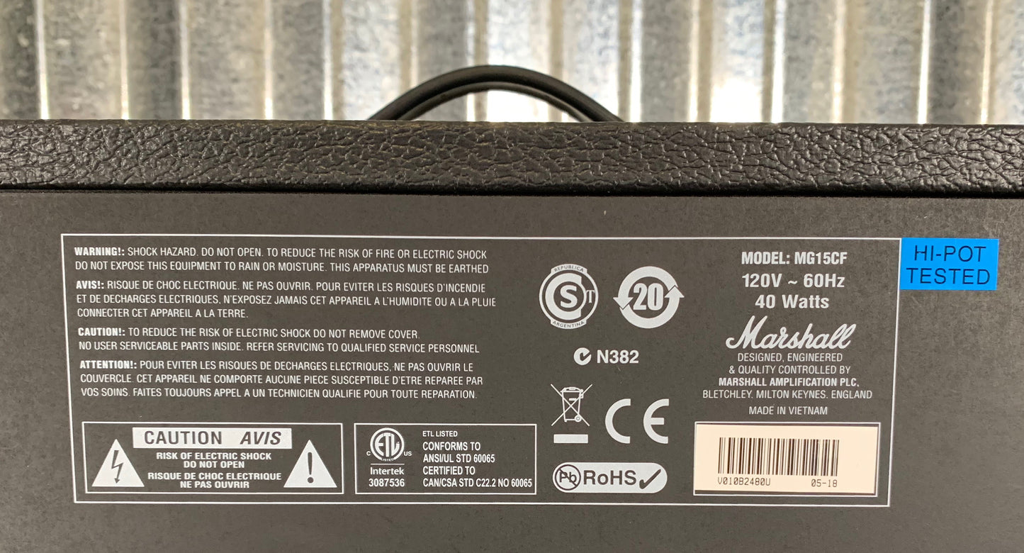 Marshall Amplification MG15CF 15 Watt 8" Guitar Combo Amp Used