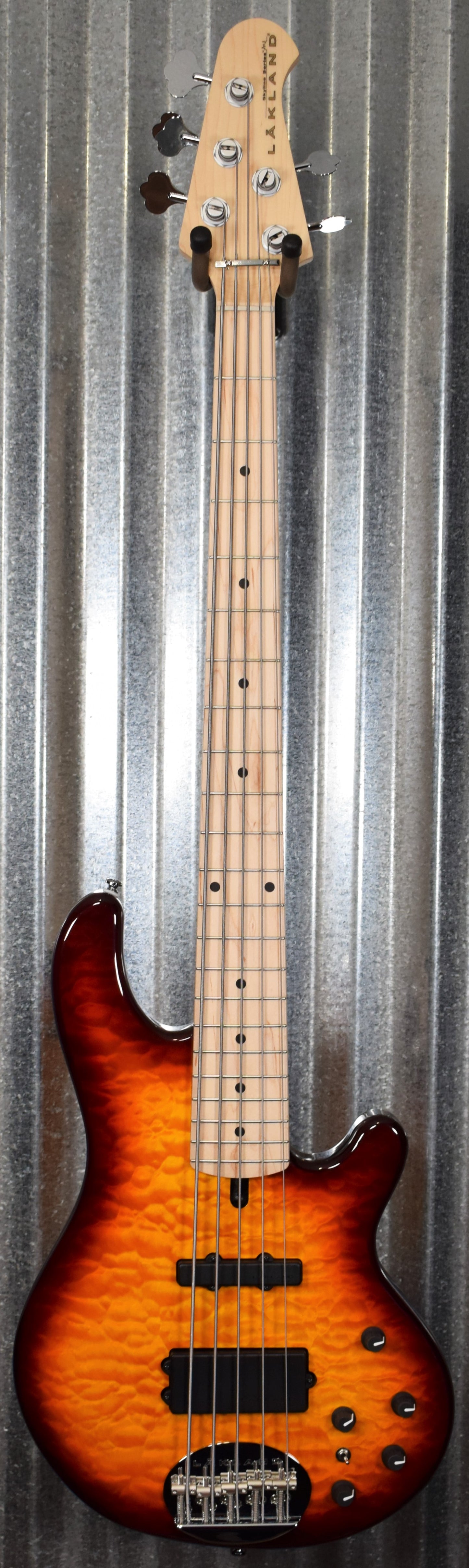 Lakland Skyline 55-02 Deluxe 5 String Quilt Honey Burst Bass & Case Used #1696