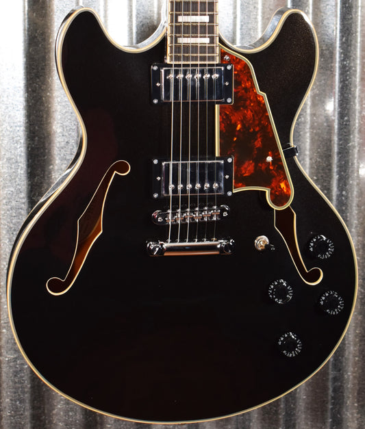 D'Angelico Premier DC Double Cut Semi Hollow Stop Bar Black Flake Guitar & Bag #1968