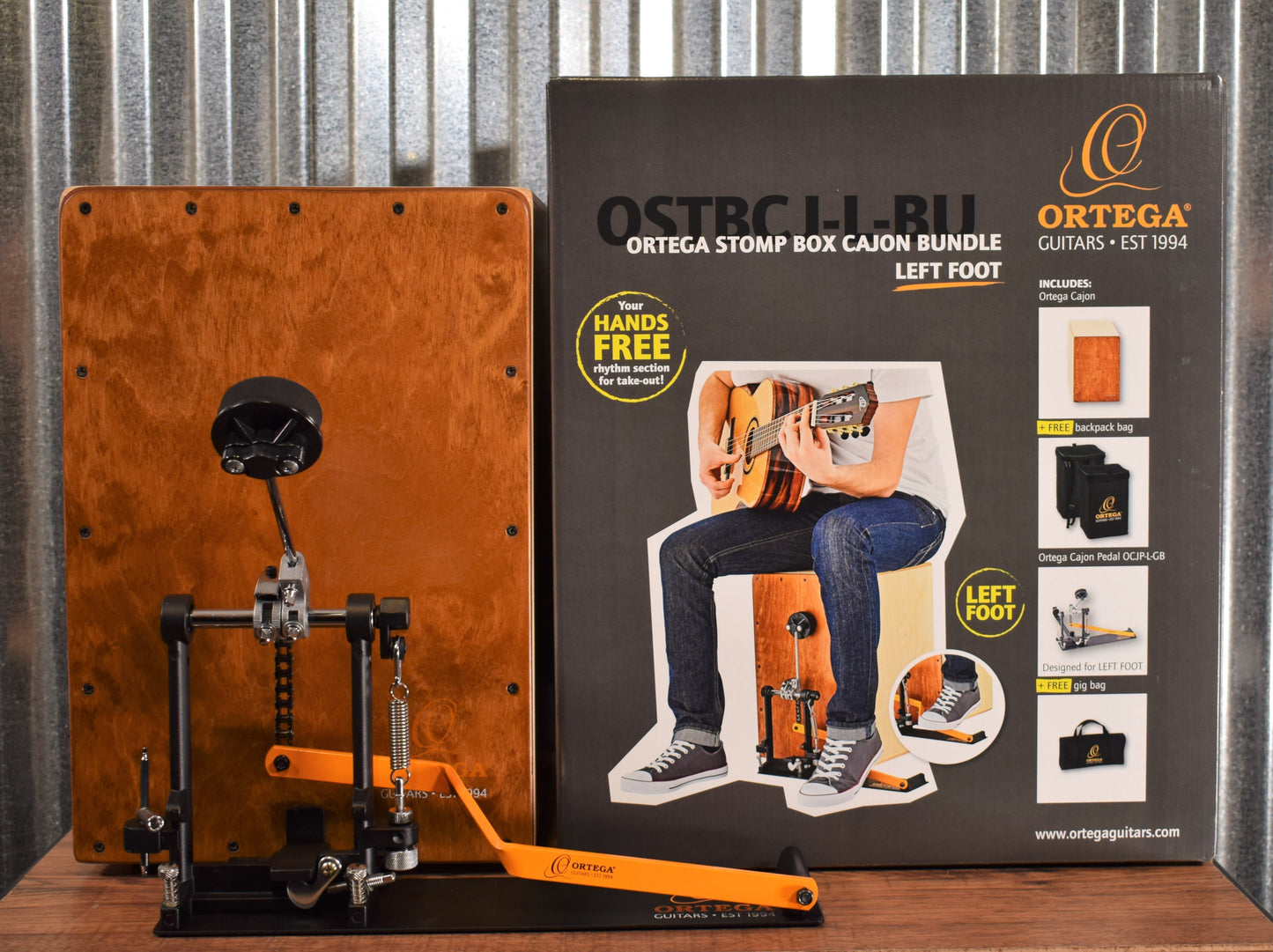 Ortega Guitars OSTBCJ-L-BU Left Stomp Box Cajon & Pedal with Bags Bundle