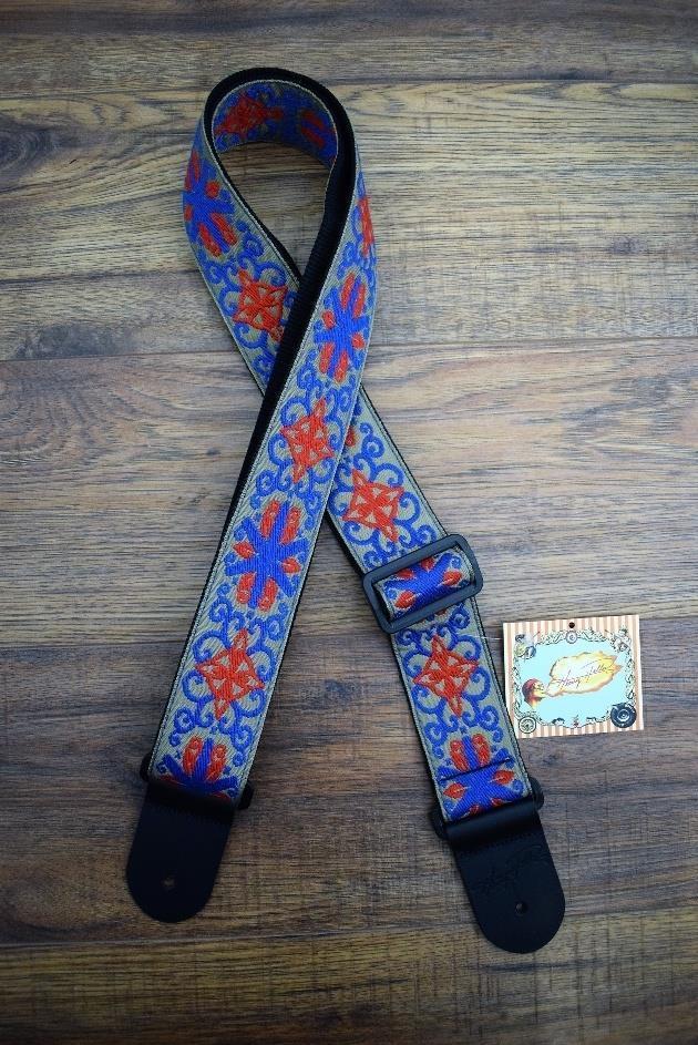 Henry Heller HJQ2-44 2" Jacquard Webbing Tan with Blue Spinner Guitar Strap