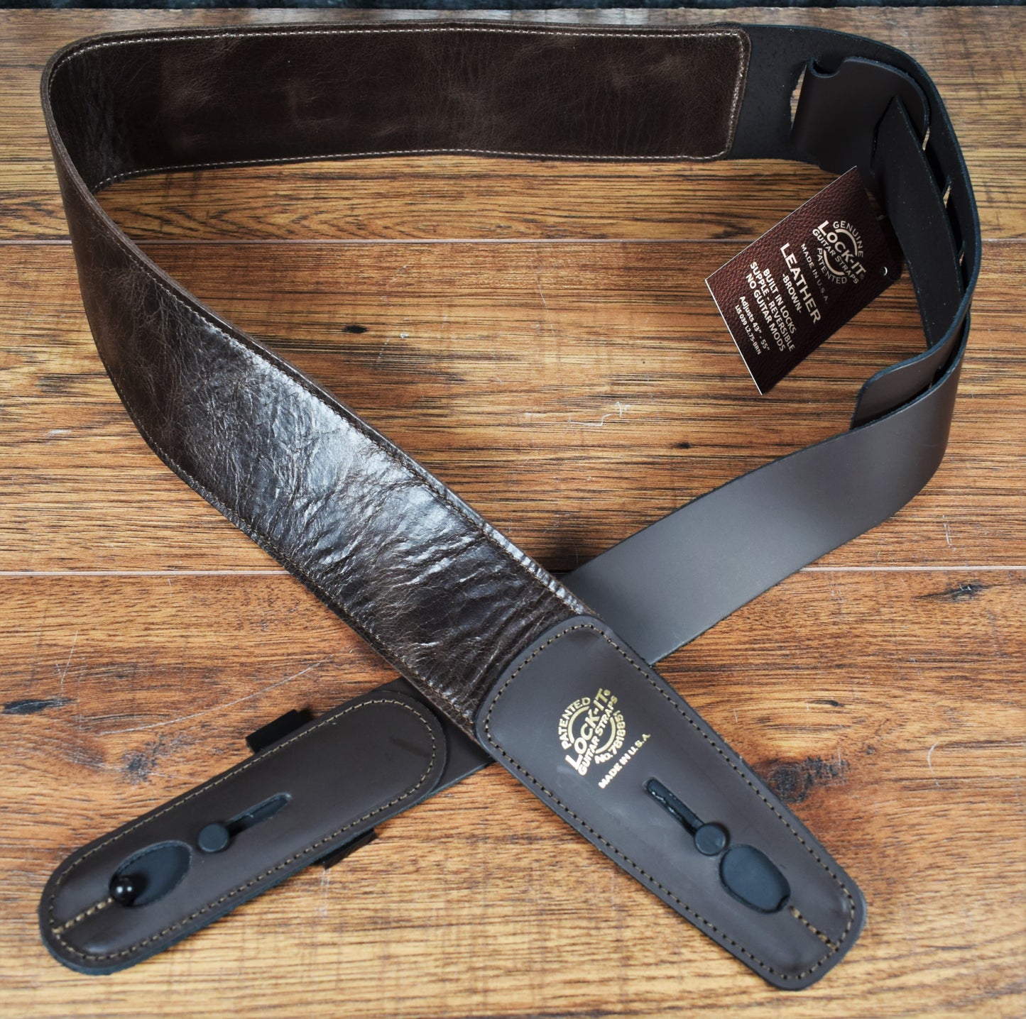 LOCK-IT Straps Leather Series 2-3/4" Brown Guitar Bass Strap 039 L2.75 BRN
