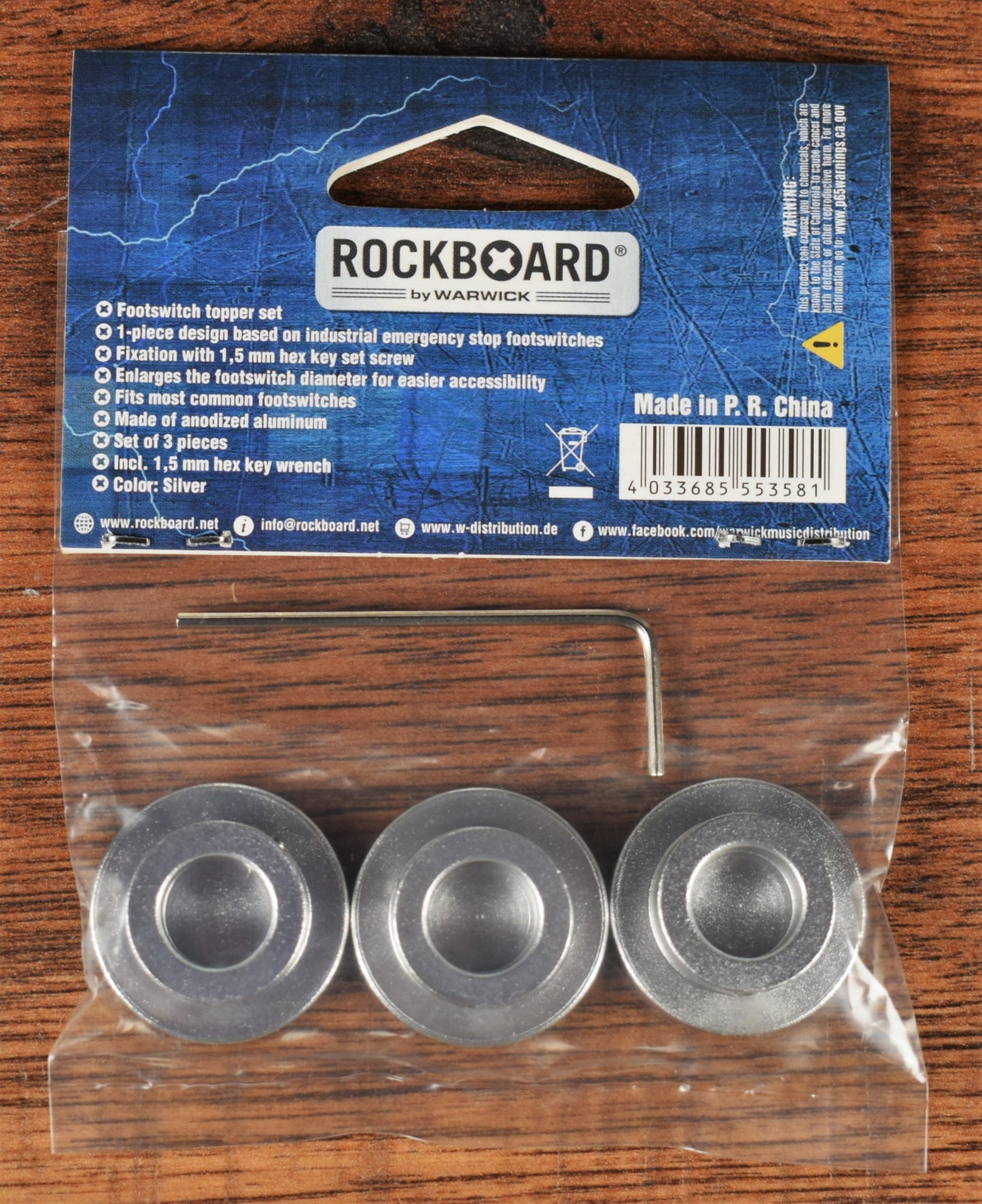 Warwick Rockboard StomPete Guitar Effect Pedal Footswitch Topper Silver Set of 3