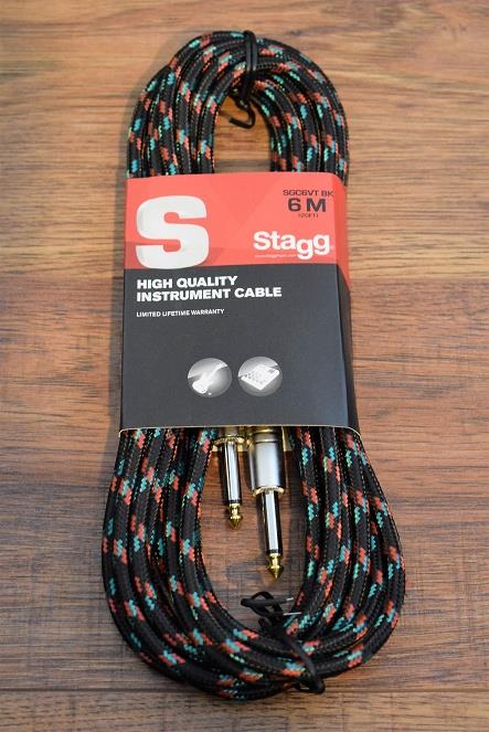Stagg SGC6VT Vintage Tweed 6M 20' Guitar Instrument Signal 1/4" Cable BK Black