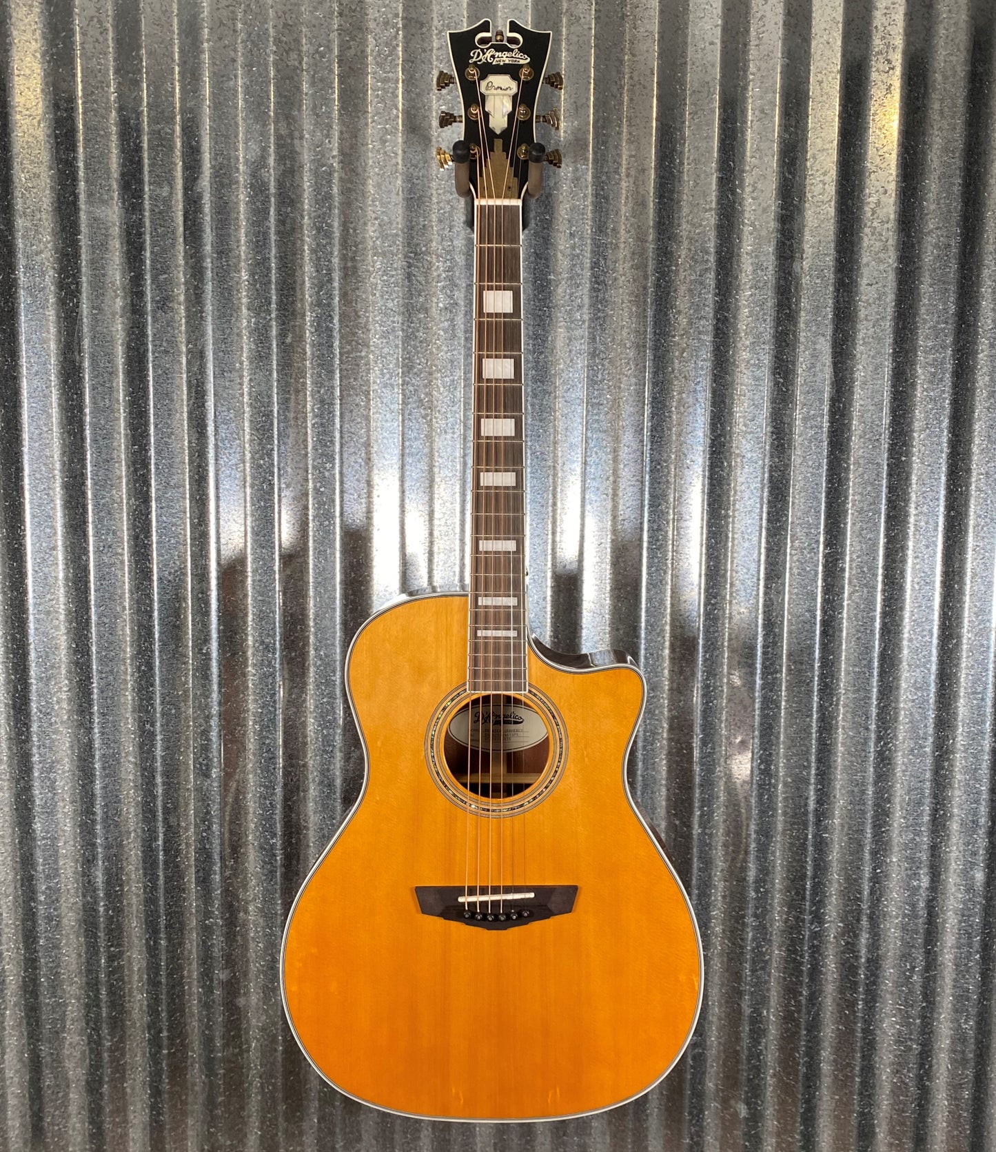 D'Angelico Premier Gramercy Grand Auditorium CE Vintage Natural Acoustic Electric Guitar #6835