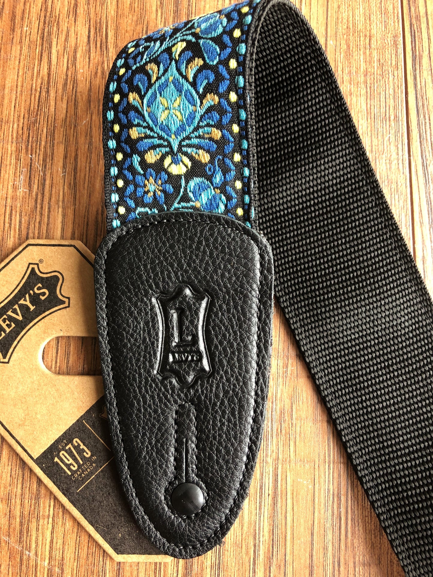 Levy's M8HT-04 2" Hootenanny Jacquard Poly Adjustable Guitar & Bass Strap Blue Black