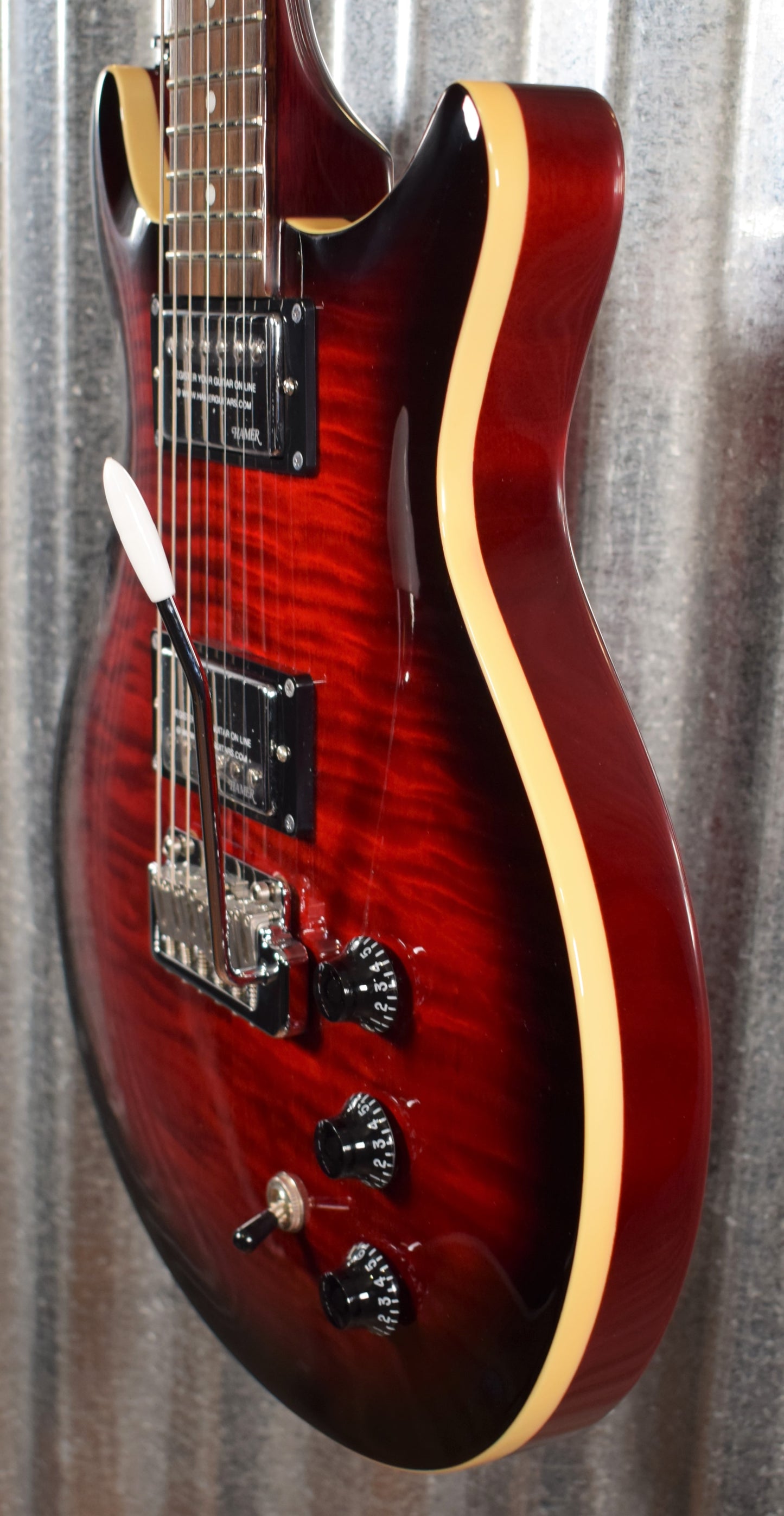 Hamer Archtop Flame Dark Cherry Wilkinson Tremolo Electric Guitar SATFW-DCB #0764