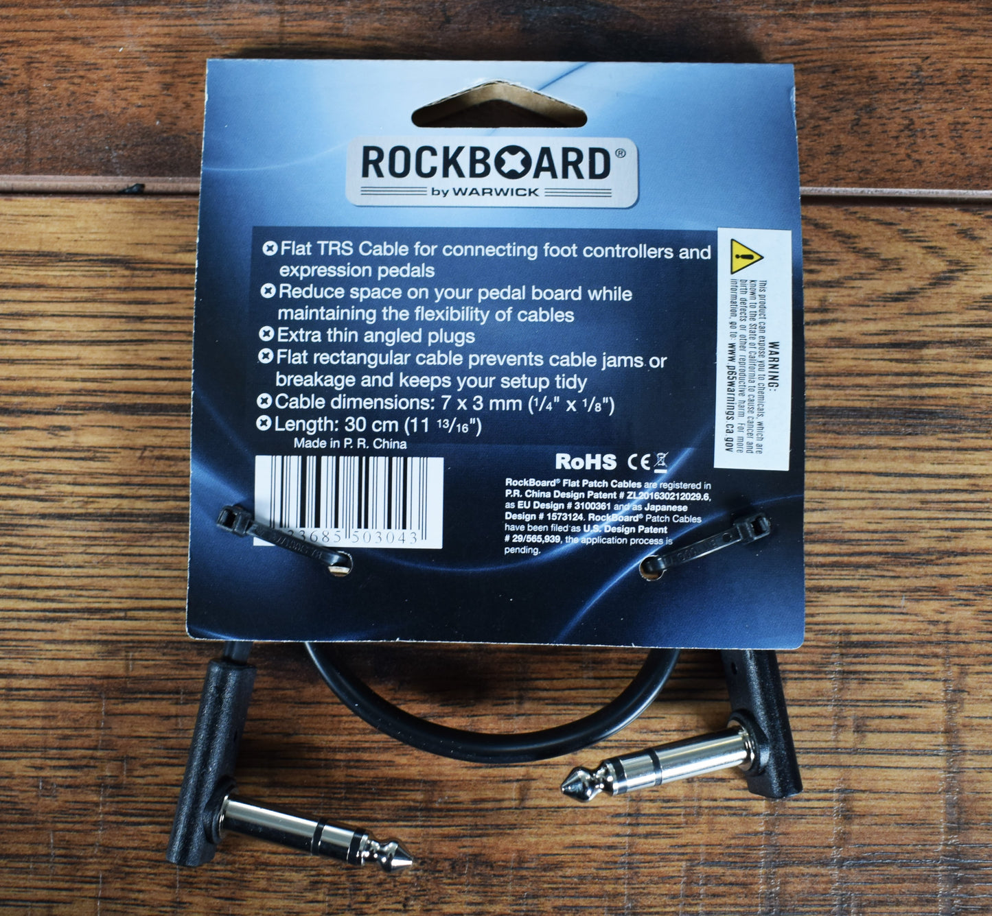 Warwick Rockboard Flat Patch TRS Guitar Bass Pedalboard Expression Cable 30CM 11.81" Black 2 Pack