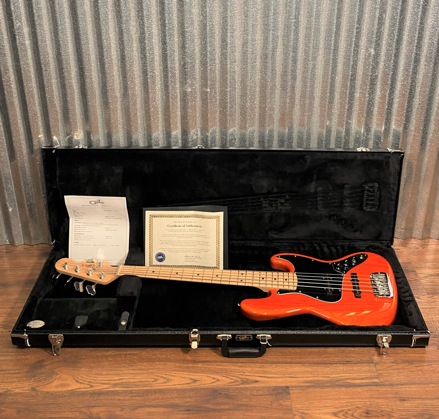 G&L USA JB5 Clear Orange 5 String Bass & Case JB-5 #7091