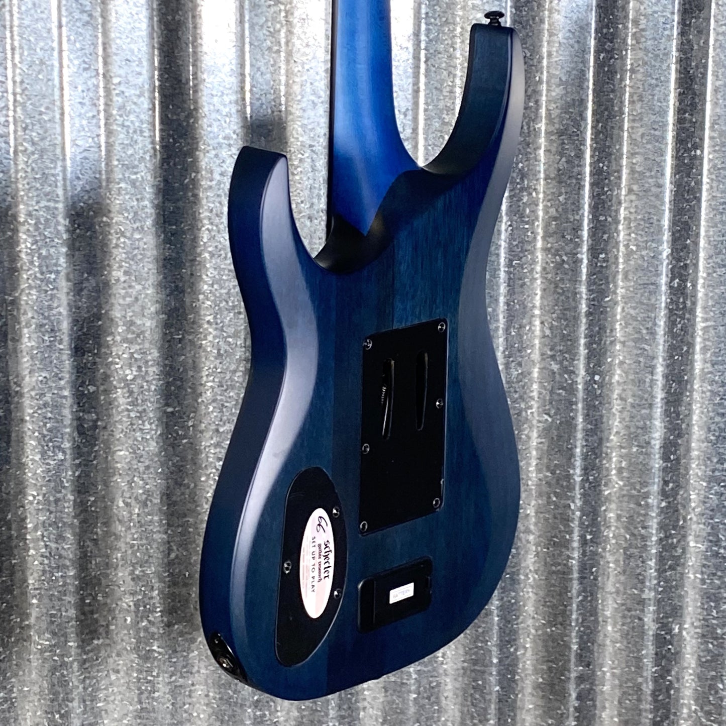 Schecter Banshee GT FR Flame Top Floyd Rose Satin Trans Blue Black Stripe Guitar #0657