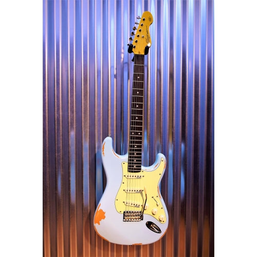 Vintage Icon V6MRLB SSS Relic Distressed Laguna Blue Wilkinson Guitar & Case #70