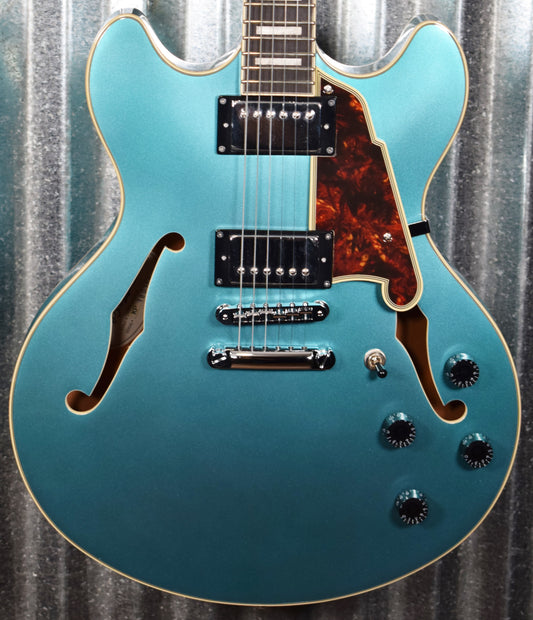 D'Angelico Premier DC Double Cut Semi Hollow Stop Bar Ocean Turquoise Guitar & Bag #0159