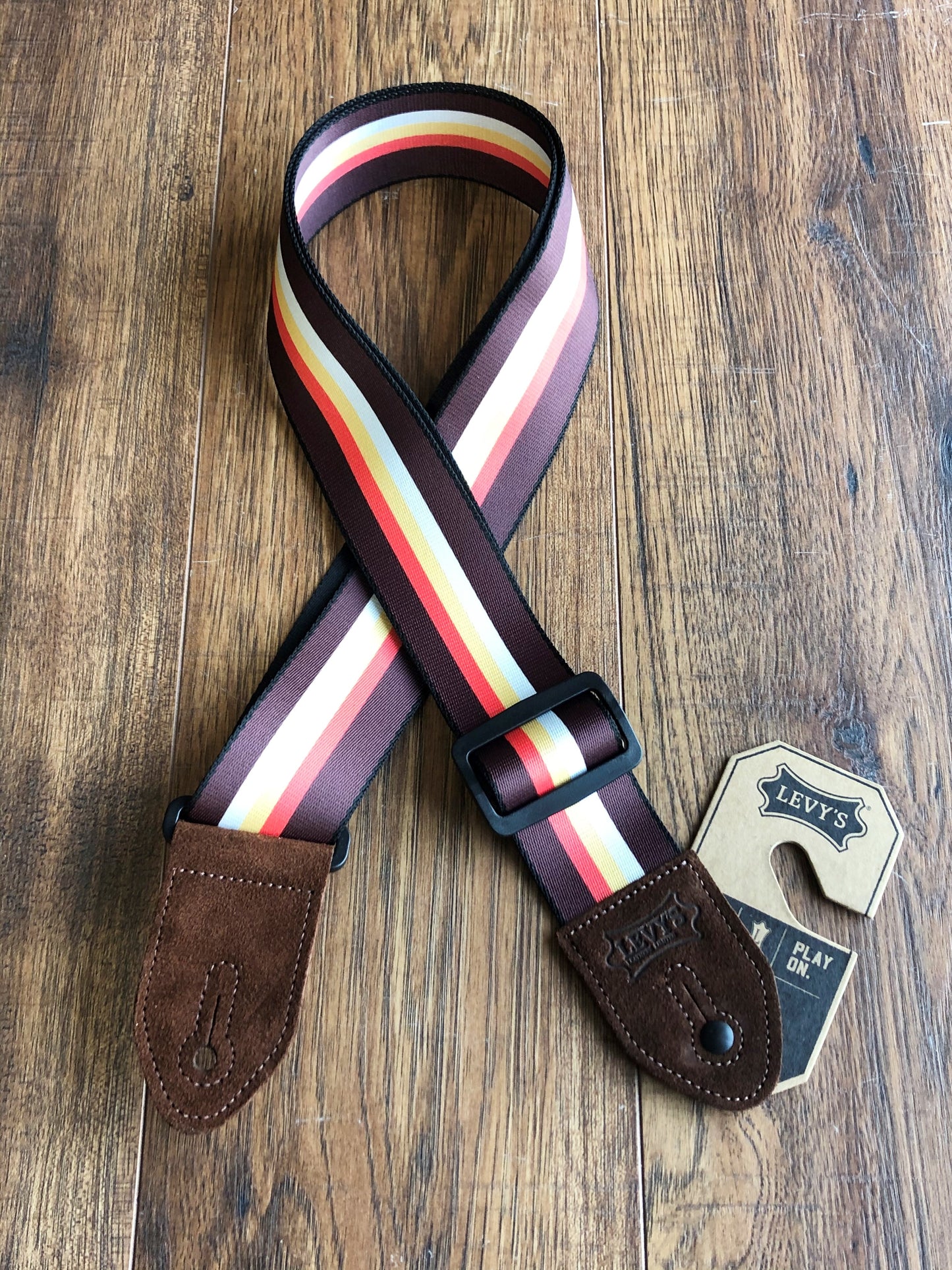 Levy's MP2-001 2" Adjustable Print Poly Guitar & Bass Strap Stripes Brown