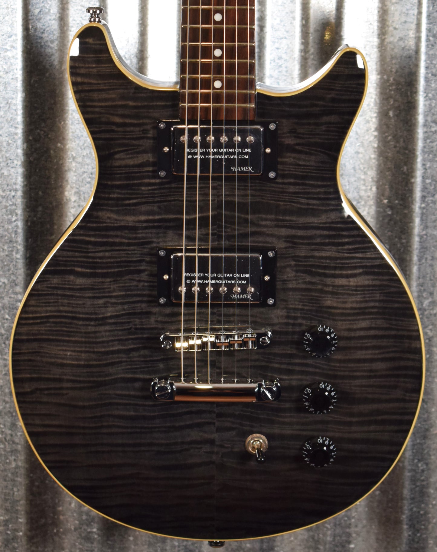 Hamer Archtop Flame Trans Black Double Cut Guitar SATF-TBK Demo #0202