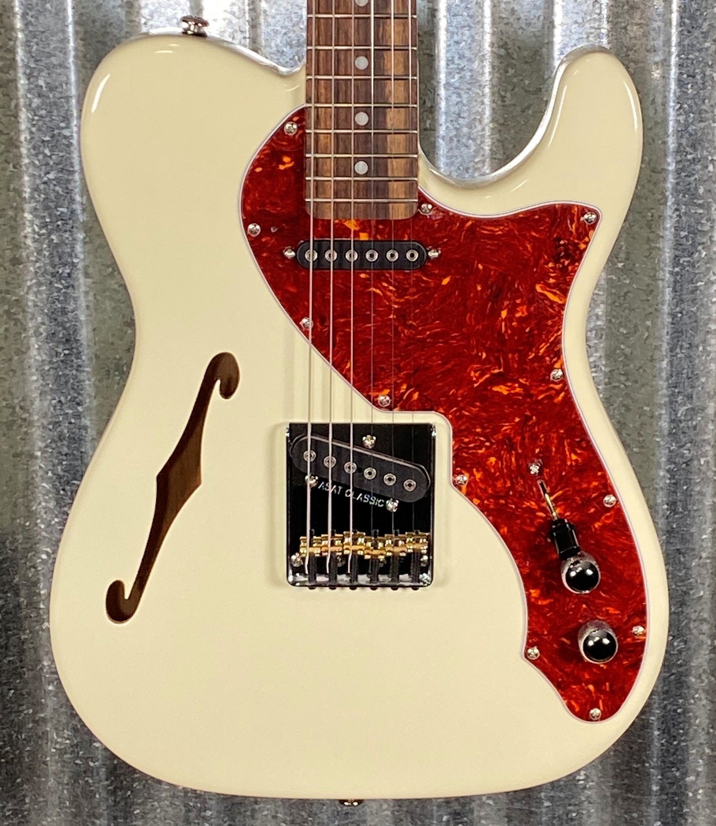 G&L USA 2023 Custom ASAT Classic Thinline Semi Hollow Vintage White Guitar & Bag #1012 Used