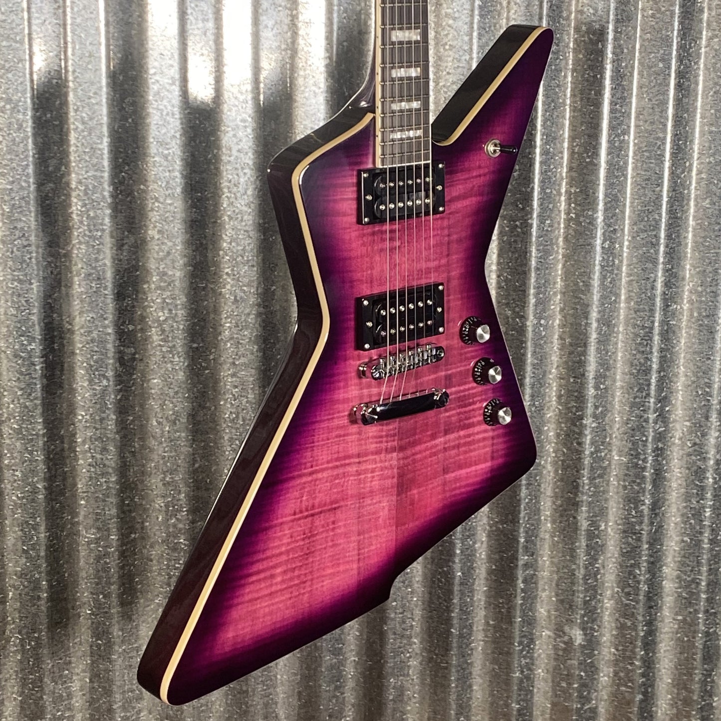 Westcreek Revenge Explorer Flame Transparent Purple Burst Guitar #0073 Used
