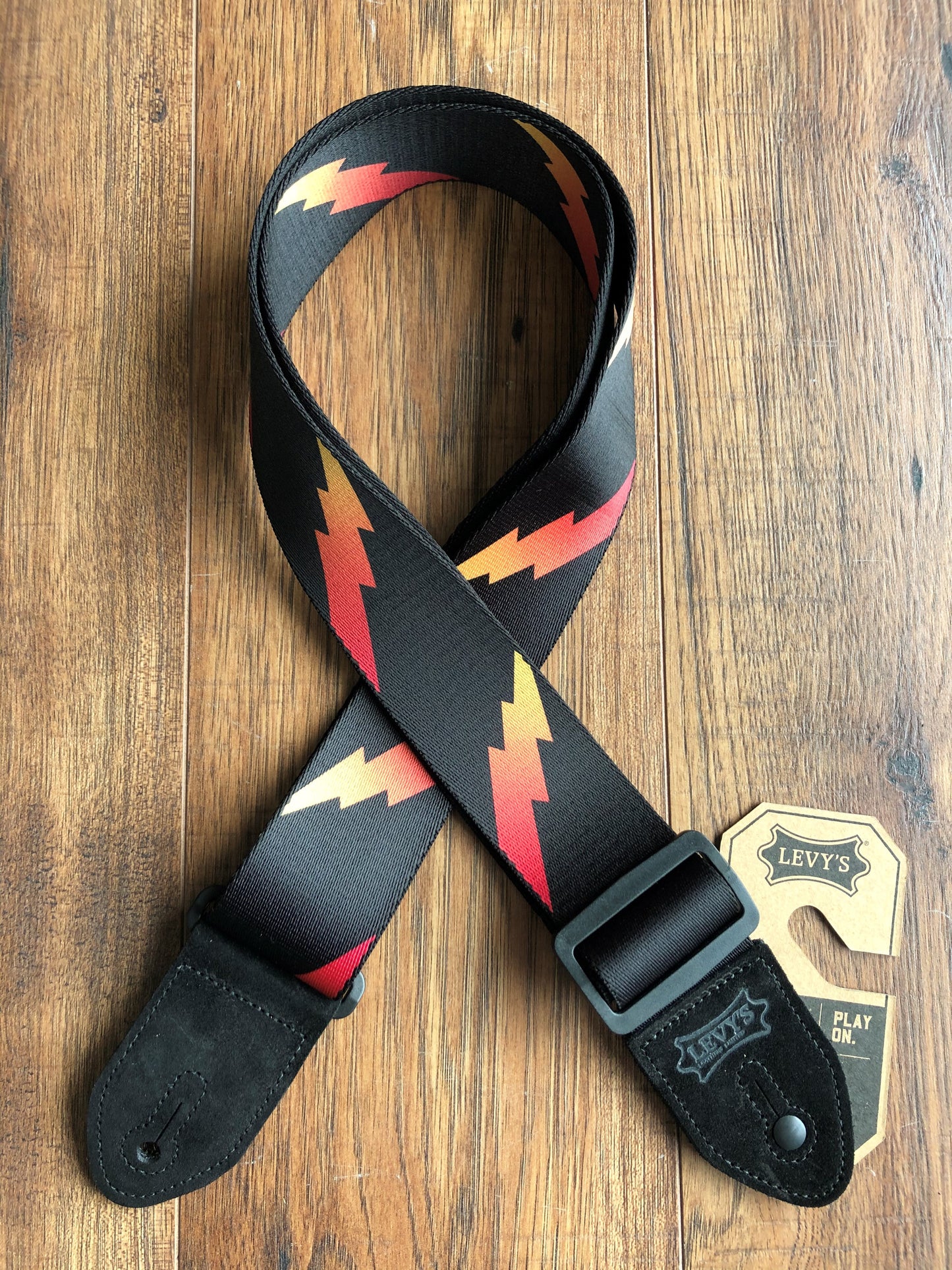 Levy's MPRB2-002 2" Adjustable Print Poly Guitar & Bass Strap Lightning Bolt Black