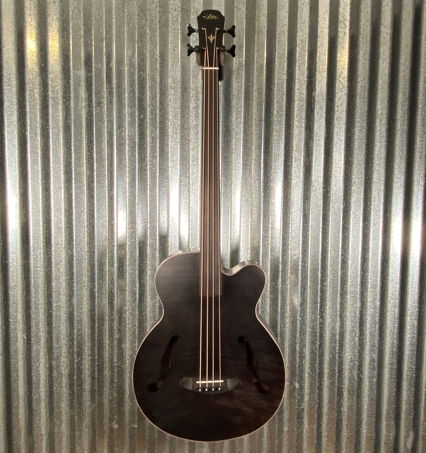 Aria Pro FEB-F2/FL 4 String Acoustic Electric Fretless Bass Black Stain & Bag #9506