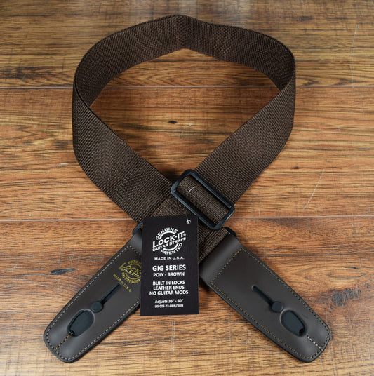 LOCK-IT Straps Polypro Series 2" Brown Poly Guitar Bass Strap 006 P2-BRN/BRN