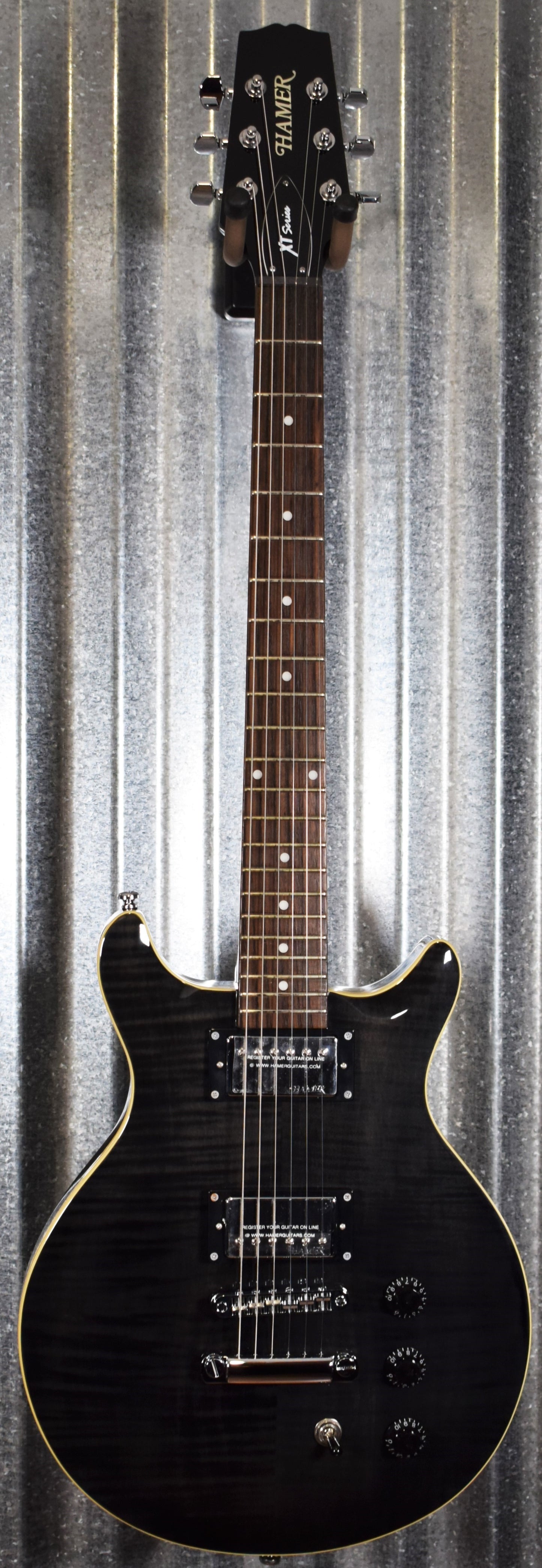Hamer XT Series Archtop Flame Trans Black Double Cut Guitar SATF-TBK #0863