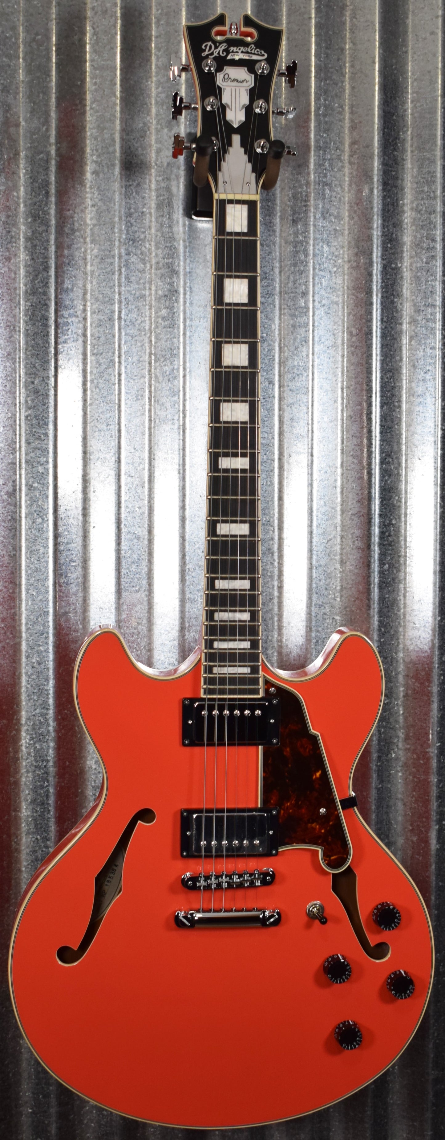 D'Angelico Premier DC Double Cut Semi Hollow Stop Bar Fiesta Red Guitar & Bag #5384