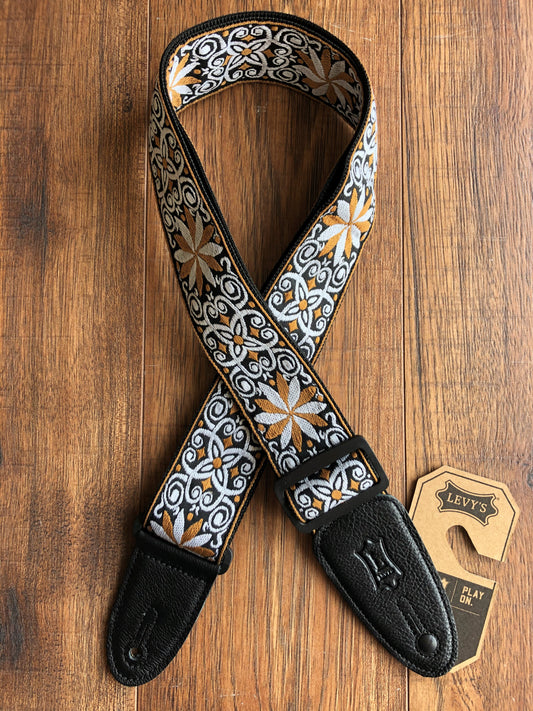 Levy's M8HT-13 2" Adjustable Hootenanny Print Poly Guitar & Bass Strap Gold