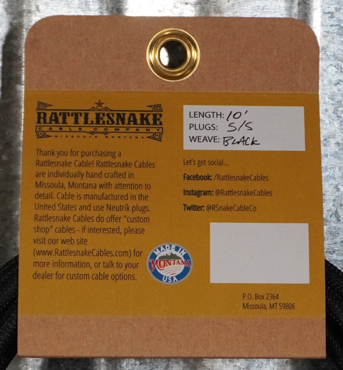 Rattlesnake Cable Co 10-ST-BK-S-NN 10' Standard Cable Black Straight Plugs