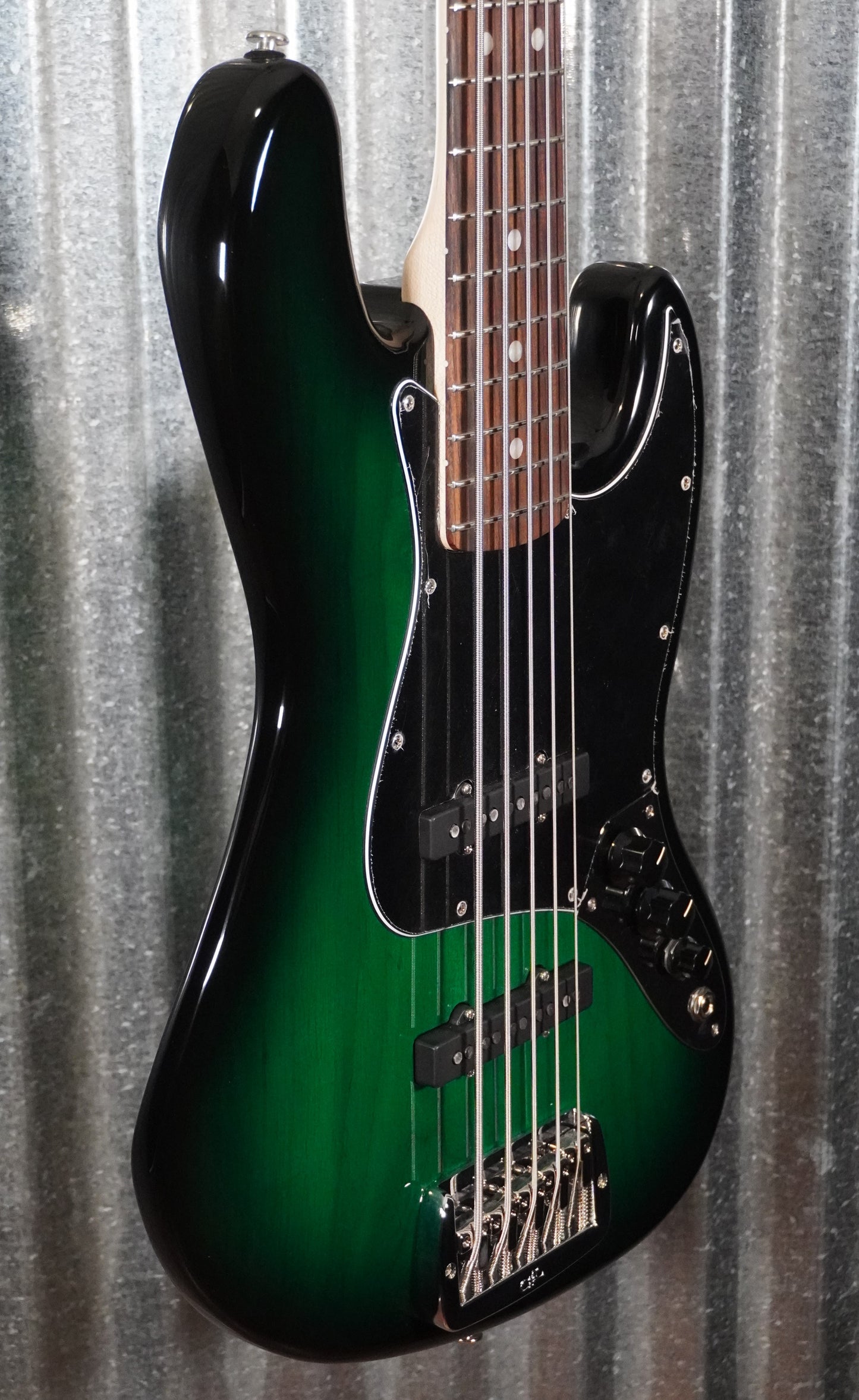 G&L USA JB-5 Greenburst 5 String Jazz Bass Rosewood Satin Neck & Case #7059